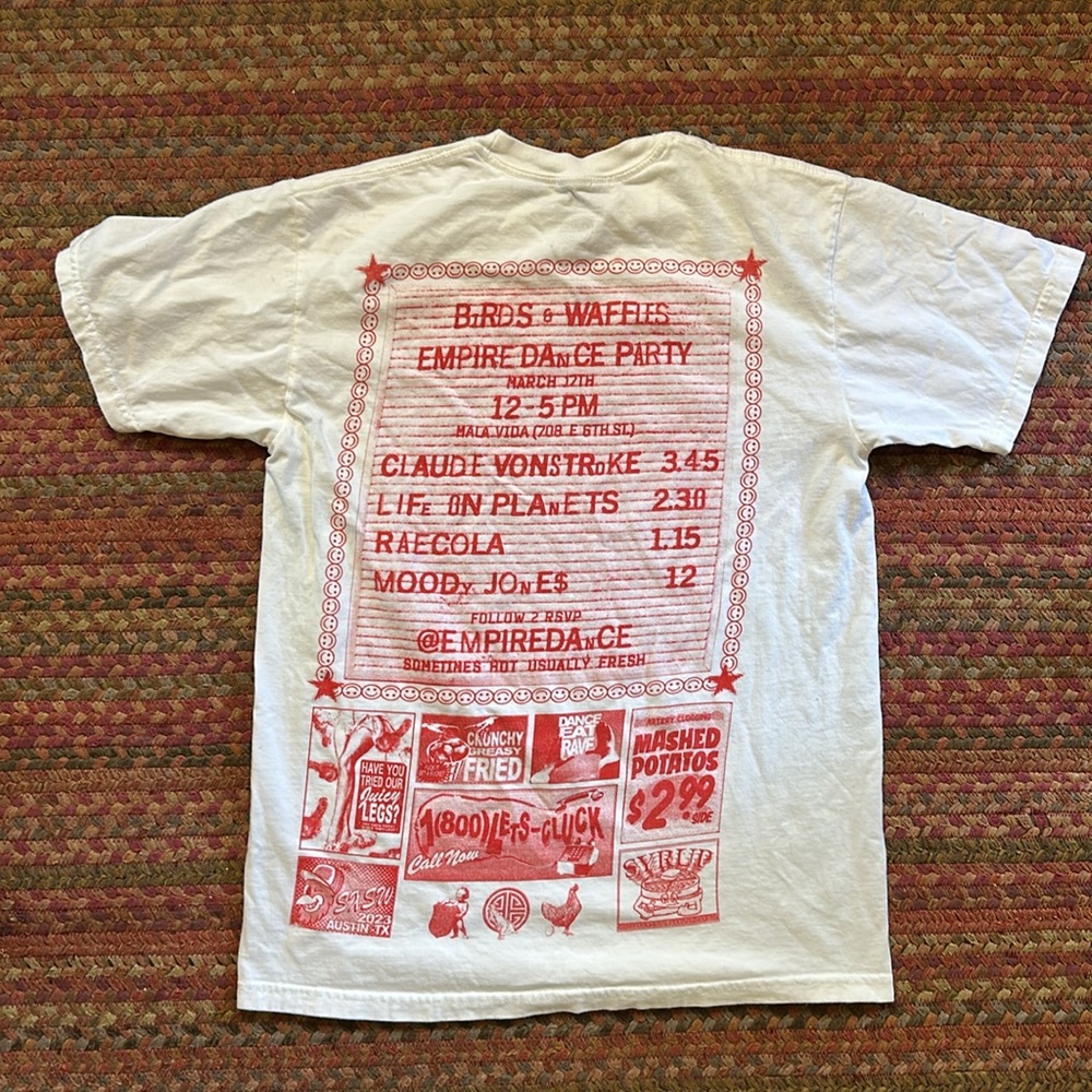 EMPIRE DANCE PARTY AUSTIN BIRDS & WAFFLES MENU TEE